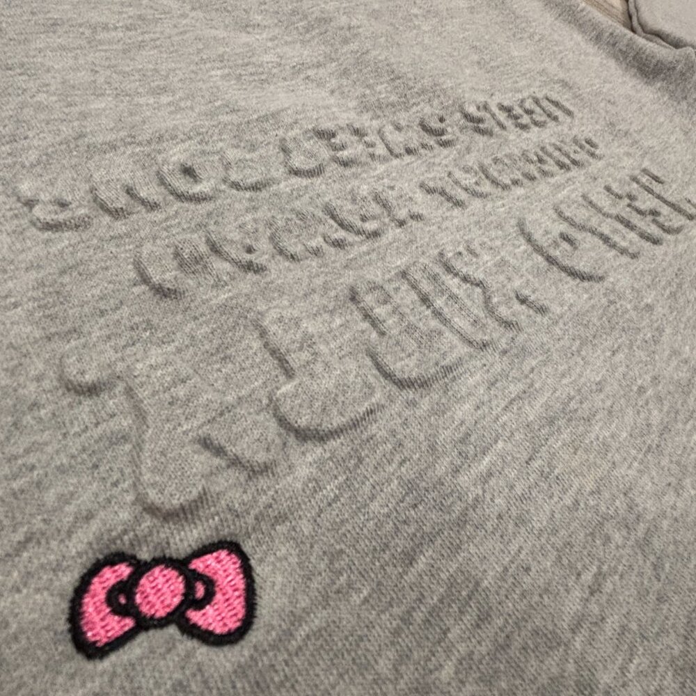 🎀 Hello Kitty x Shoe Palace Embossed Sweatshirt XS Gray Minimal Sanrio Crewneck - Picture 12 of 15